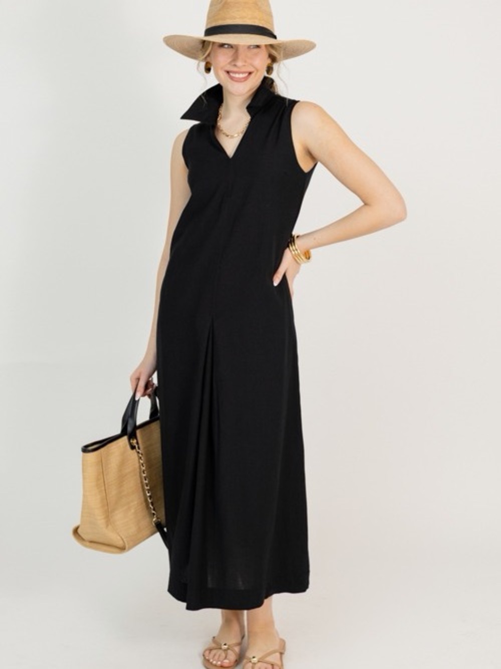 Linen Belted Maxi, Black